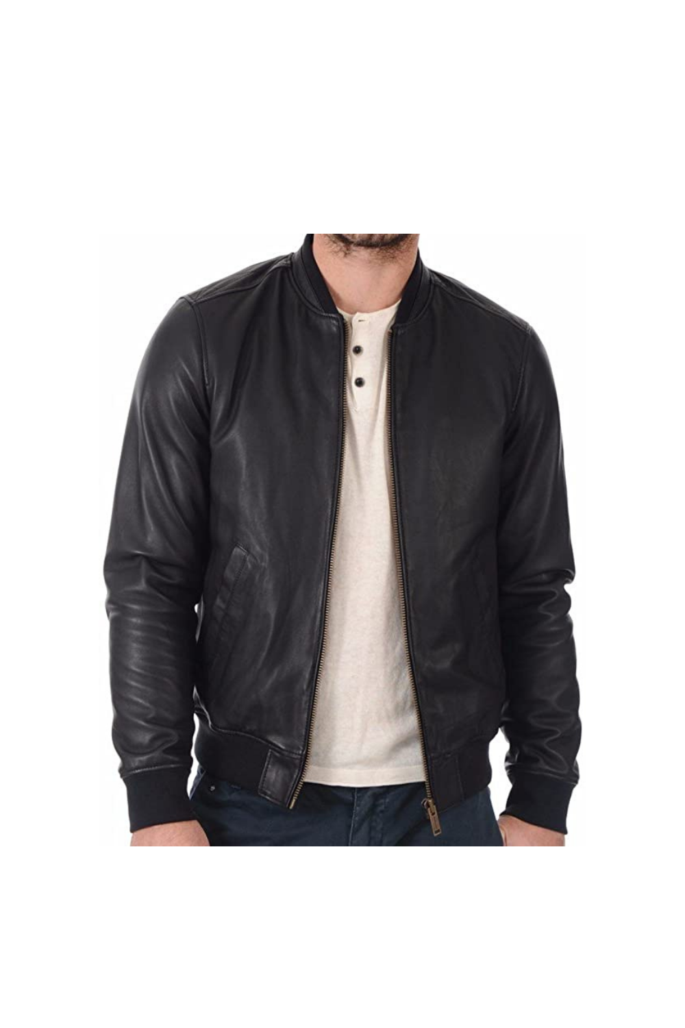 Men's Black Bomber Style Real Leather Jacket
