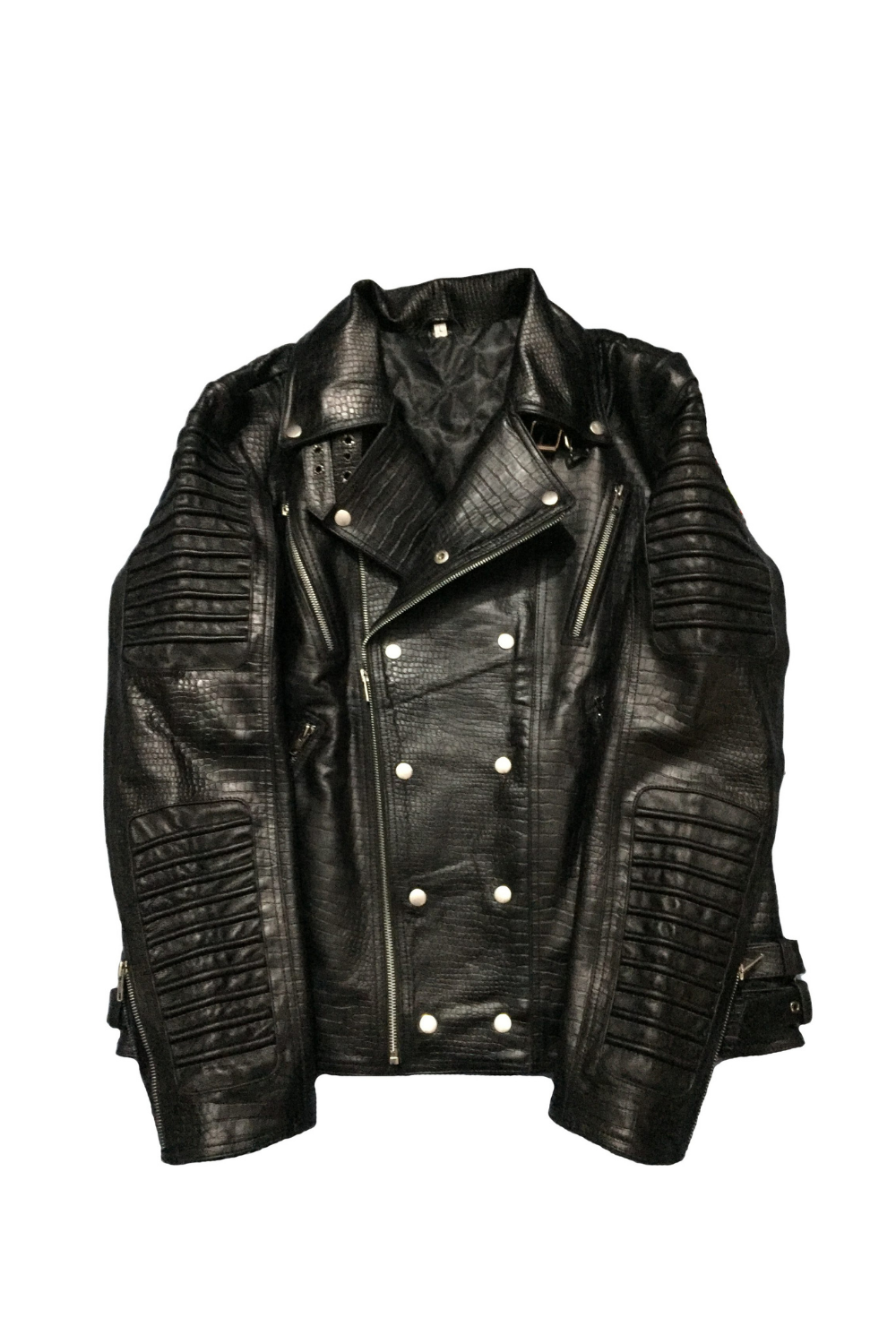 Men's Cafe Racer Crocodile Style Black Leather Jacket