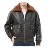 G-1 Aviator Military Brown Fur Collar Cow Leather Bomber Jacket For Men