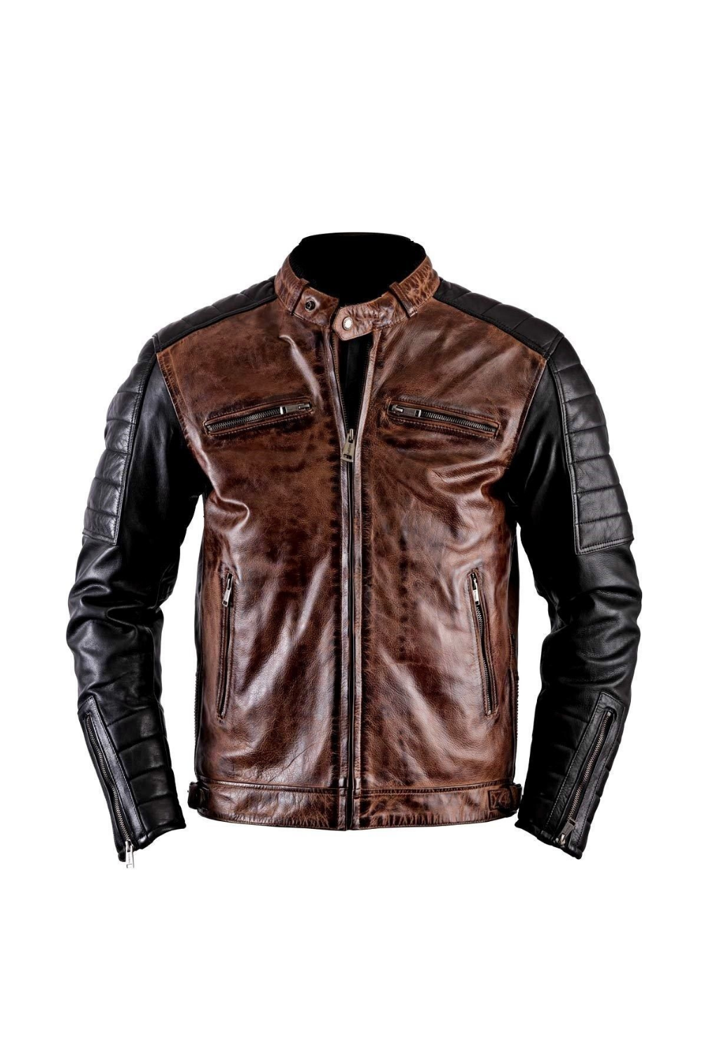 Men's Cafe Racer Dark Brown and Black Motorcycle Leather Jacket