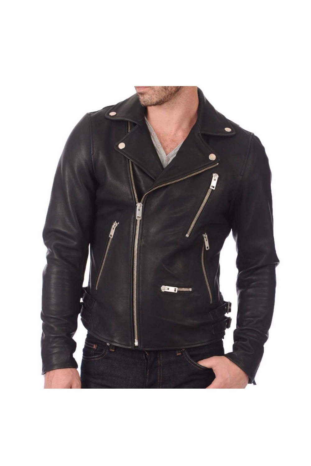 Real Leather Biker Jacket Black Lambskin Motorcycle Jacket for Men
