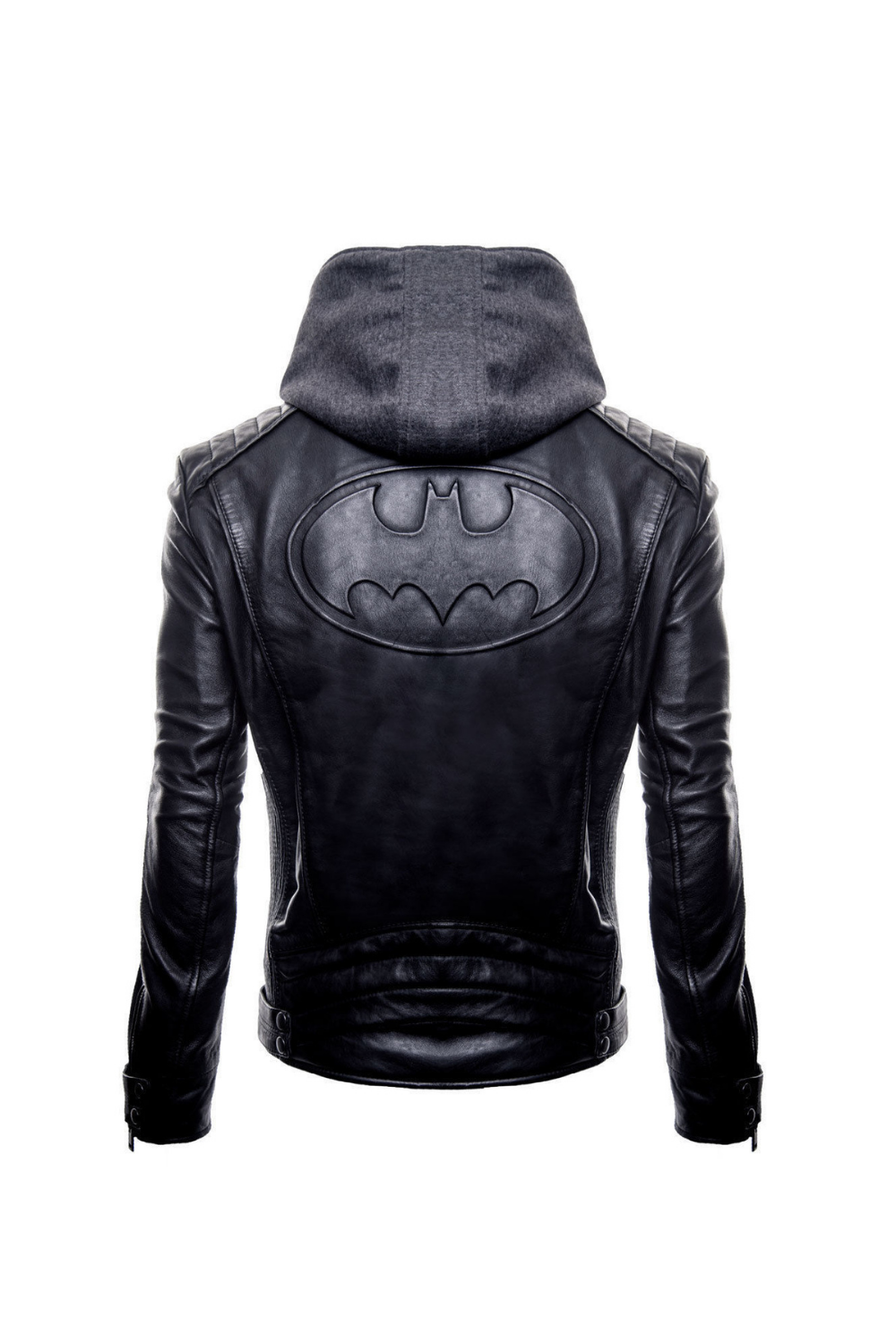 Batman Logo Motorcycle Brando Biker Real Leather Hoodie Jacket