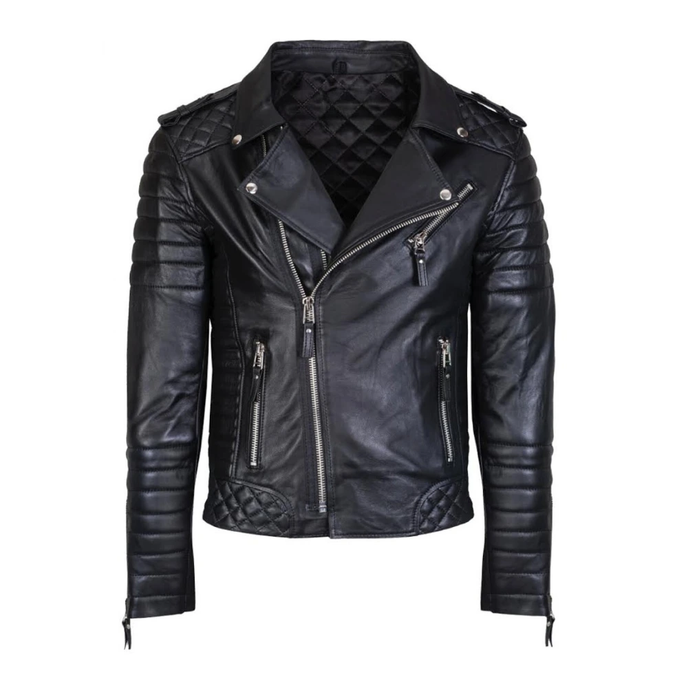 Men's Black Asymmetrical Biker Style Quilted Leather Jacket