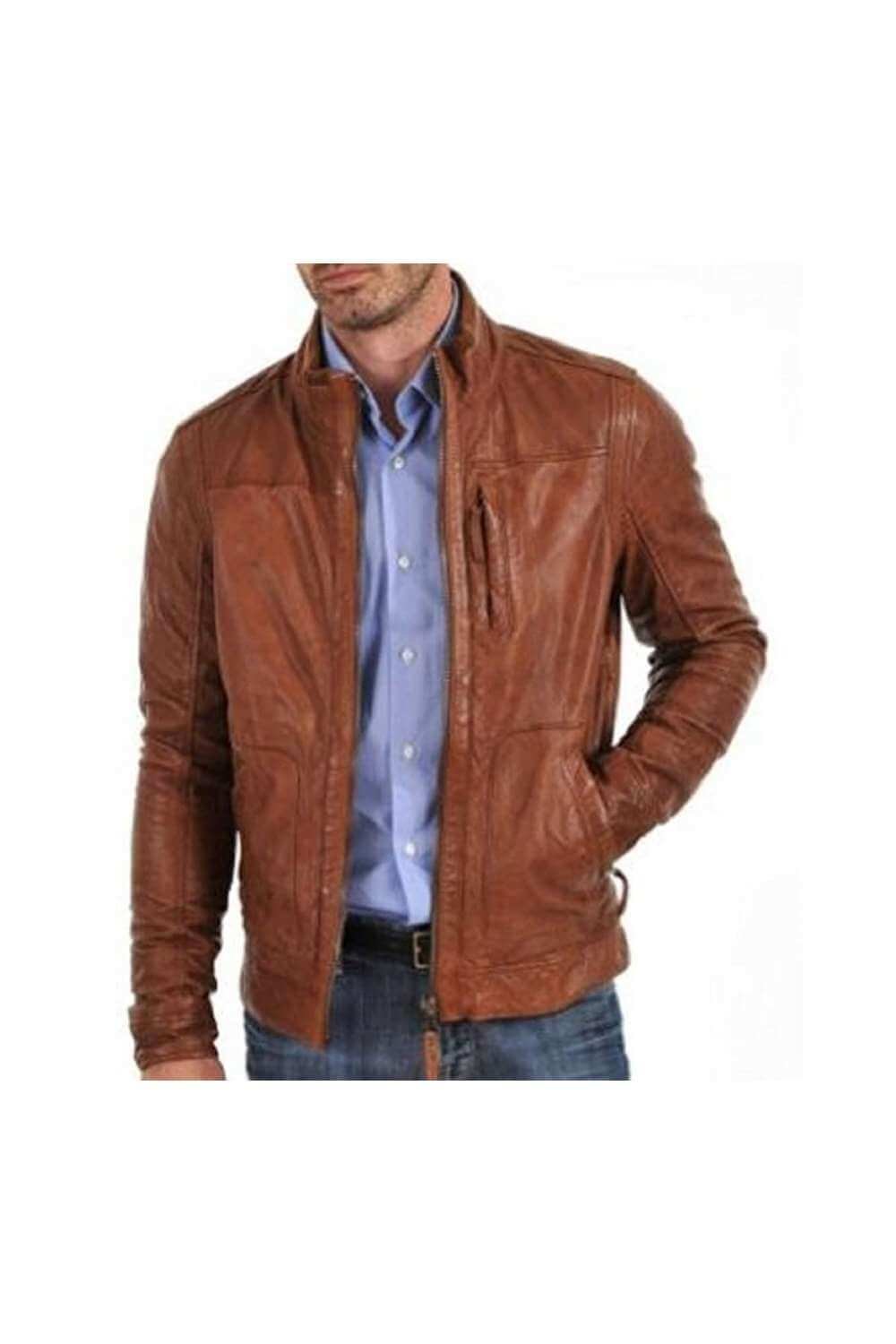 Men's Brown Biker Sheepskin Leather Jacket