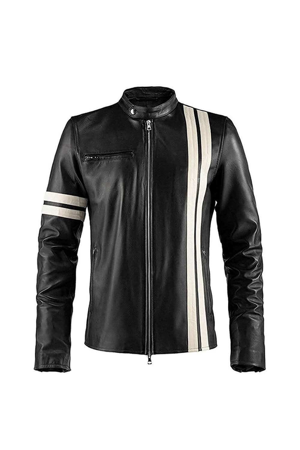 Driver San Francisco John Tanner Striped Black Motorcycle Leather Jacket For Men