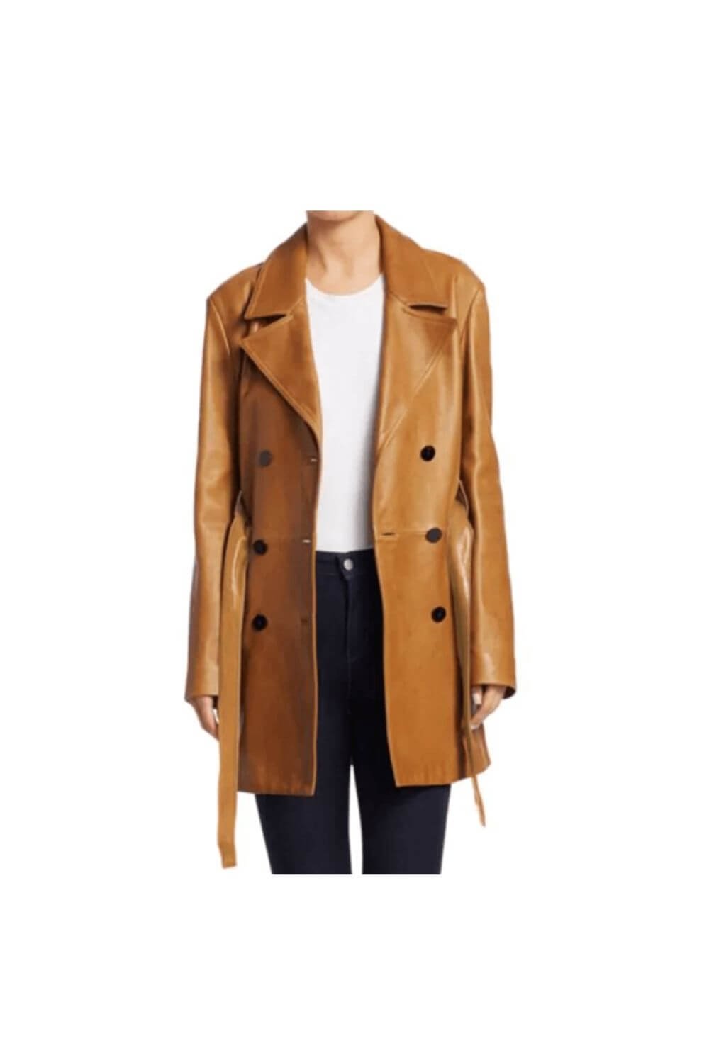 Brown Leather Peacoat For Women