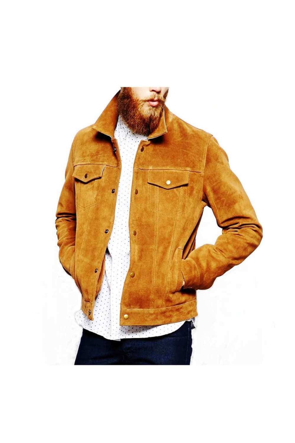 Men's Brown Slim Fit Motorcycle suede Leather Jacket
