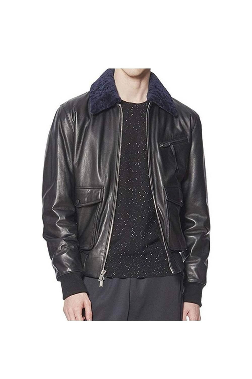 Stylish Black Bomber Real Leather Jacket For Men