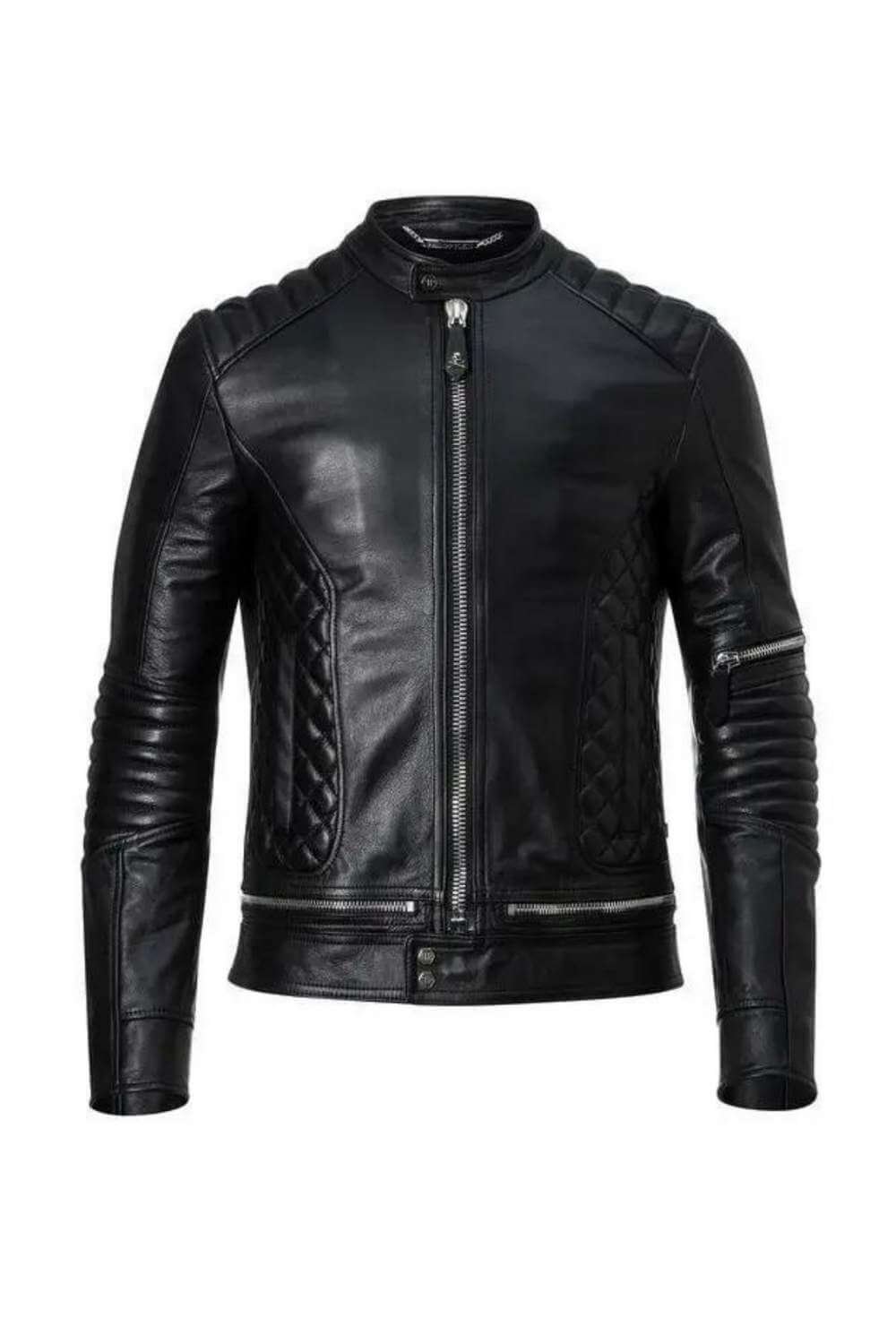 Falcon Black Quilted Biker Leather Jacket