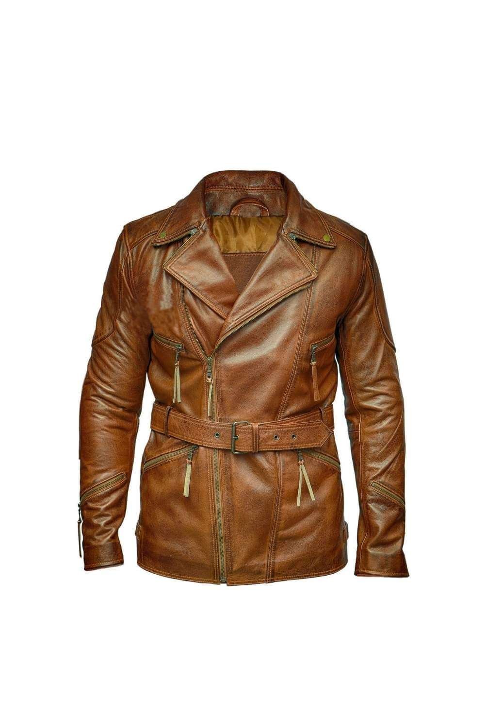 Olivia Brown Leather Pea Coat Style Jacket