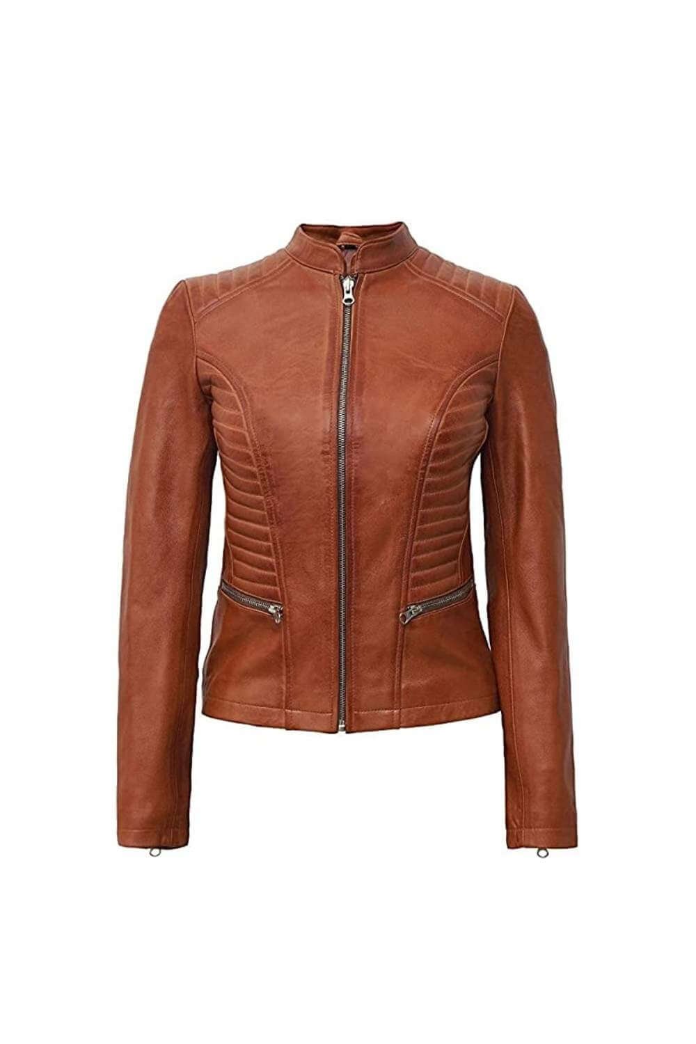 Gennie Brown Quilted Biker Leather Jacket