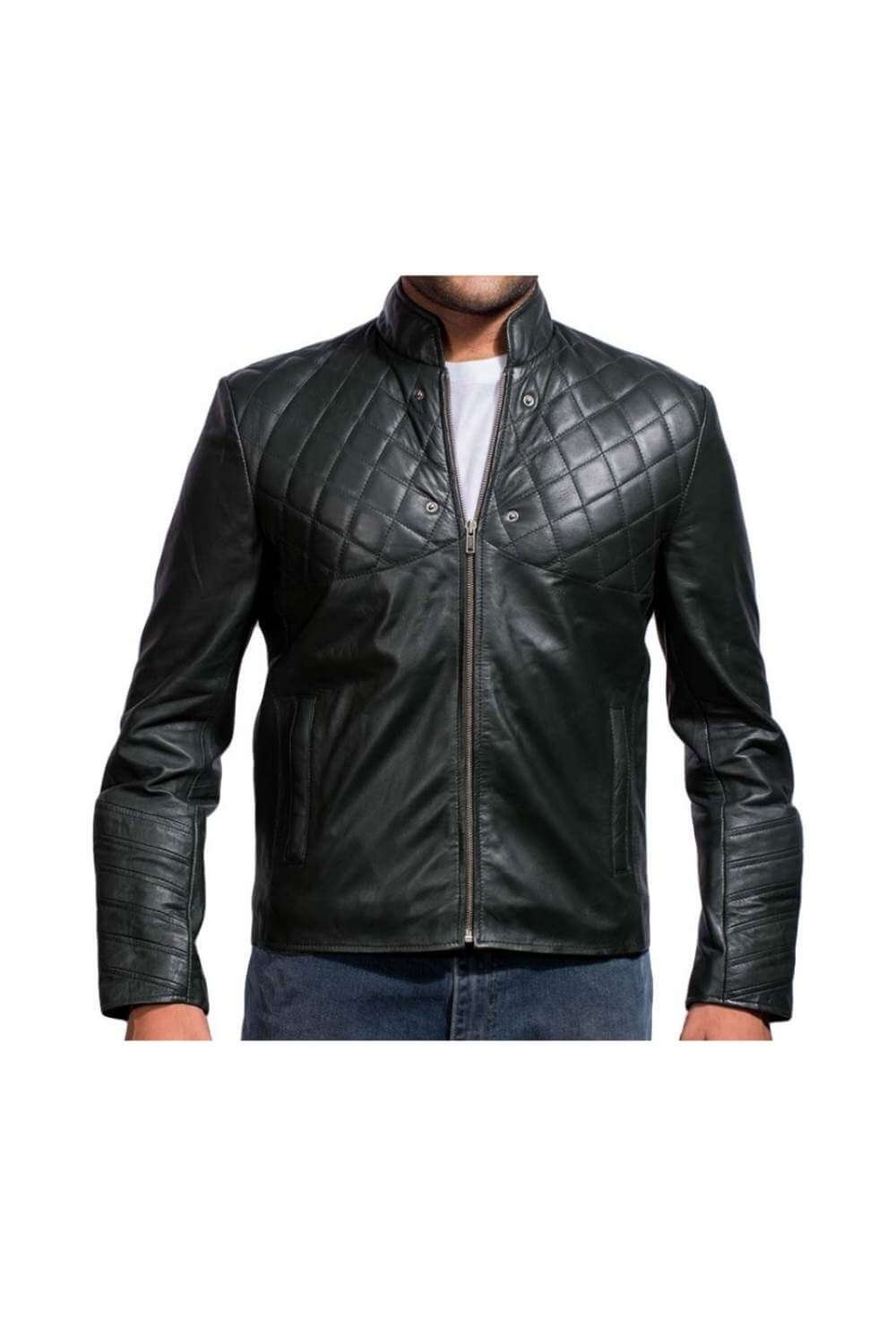 Andrew Diamond Quilted Black Leather Biker Jacket