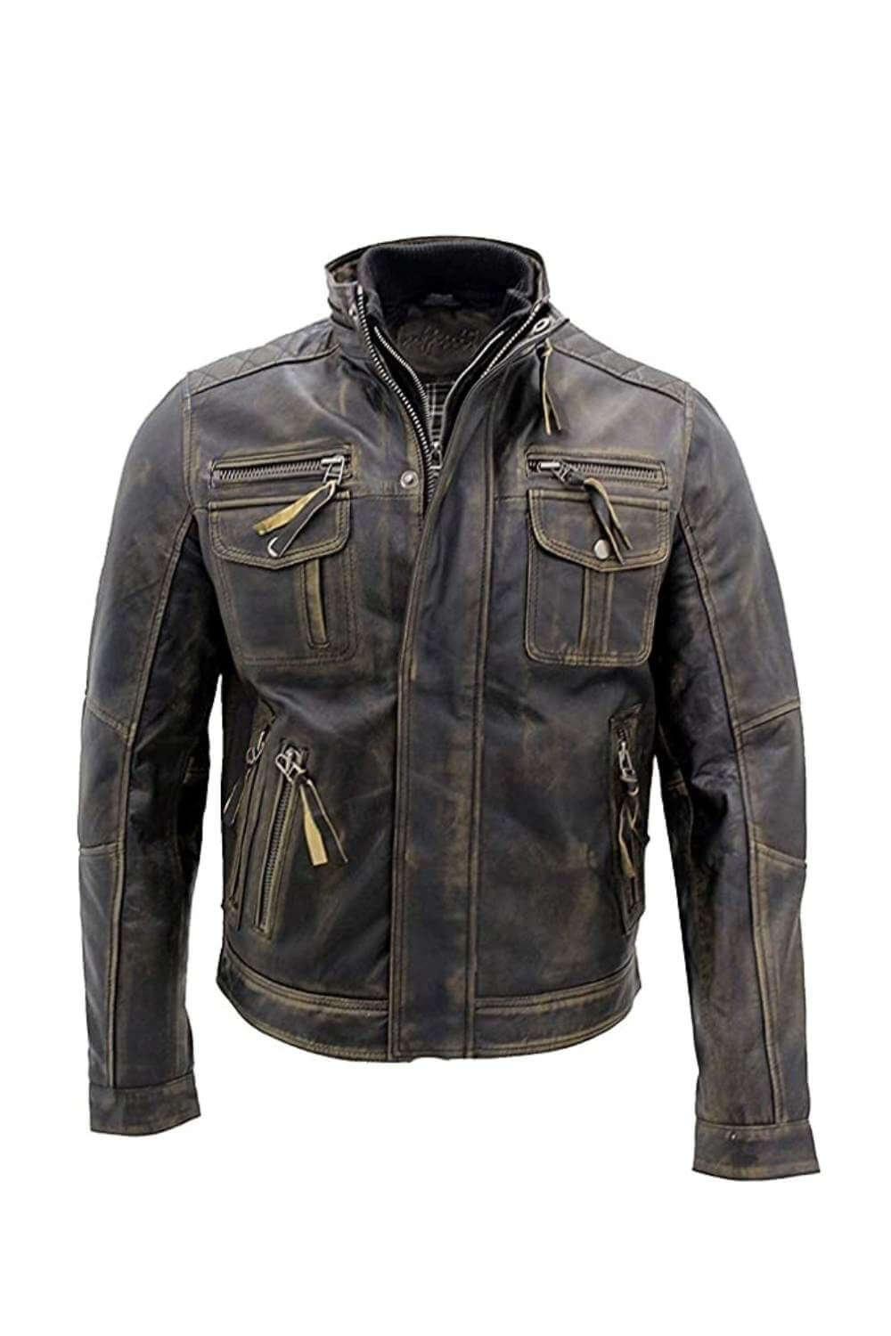 Homer Black Distressed Cafe Racer Leather Jacket