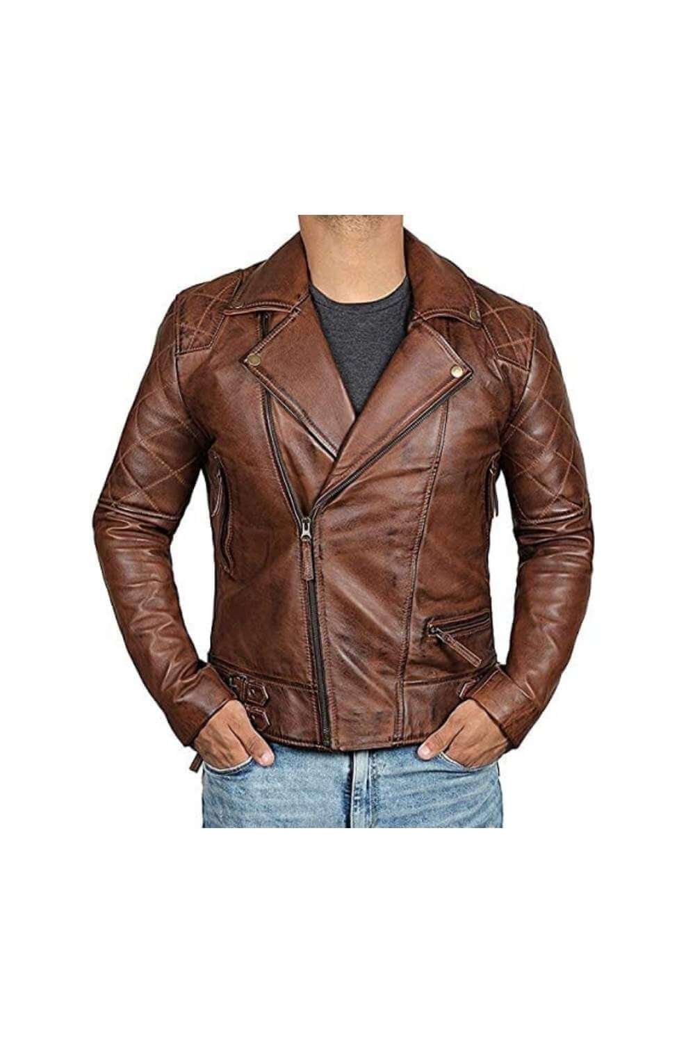 Maxim Brown Distressed Biker Leather Jacket