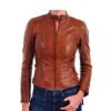 Kapella Brown Leather Slimfit Biker Jacket