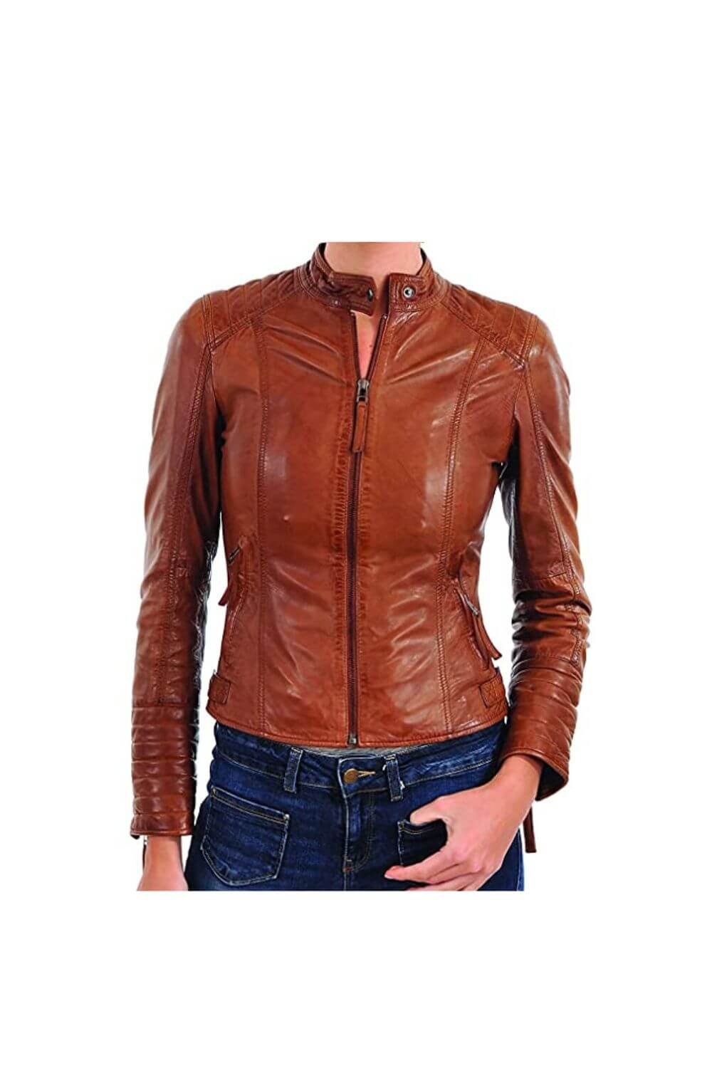 Kapella Brown Leather Slimfit Biker Jacket