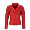Mugger Red Quilted Biker Leather Jacket