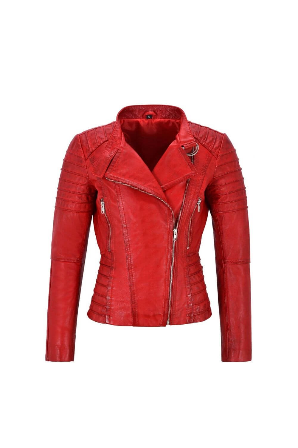Mugger Red Quilted Biker Leather Jacket