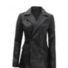 Ella Black Leather Biker Coat
