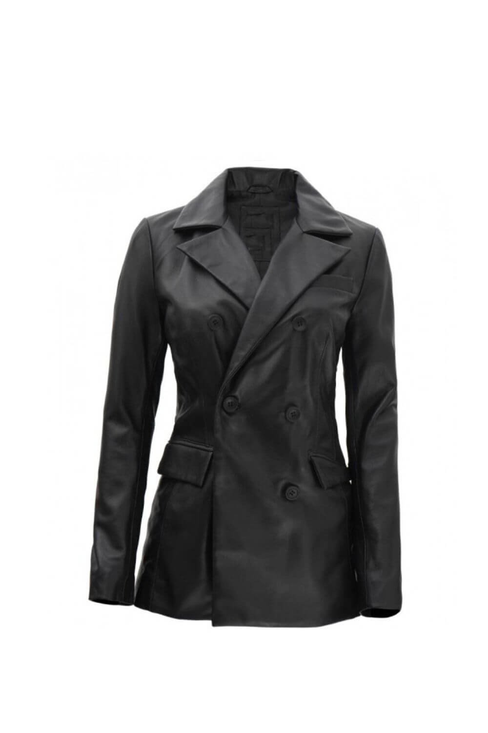 Ella Black Leather Biker Coat
