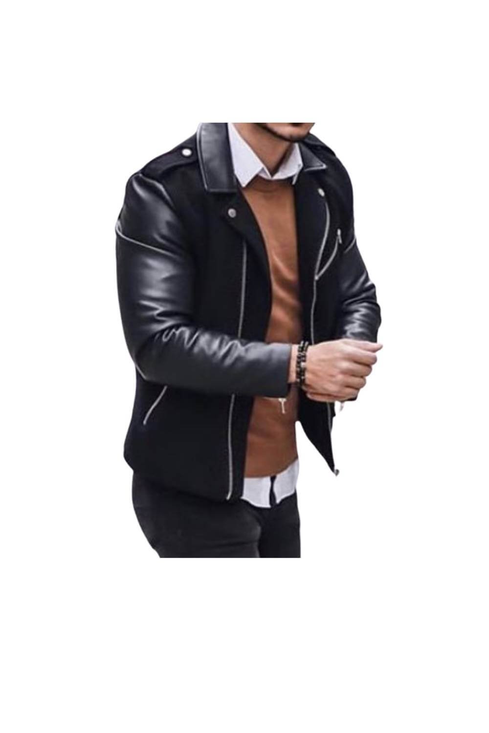 Kay Black Wool and Leather Biker Jacket 01