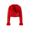 Women Shearling Red Suede Leather Cropped Jacket