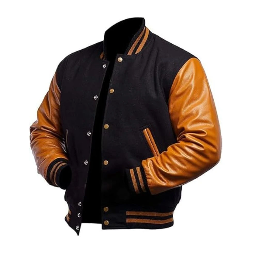 Brew Caramel Black varsity Jacket