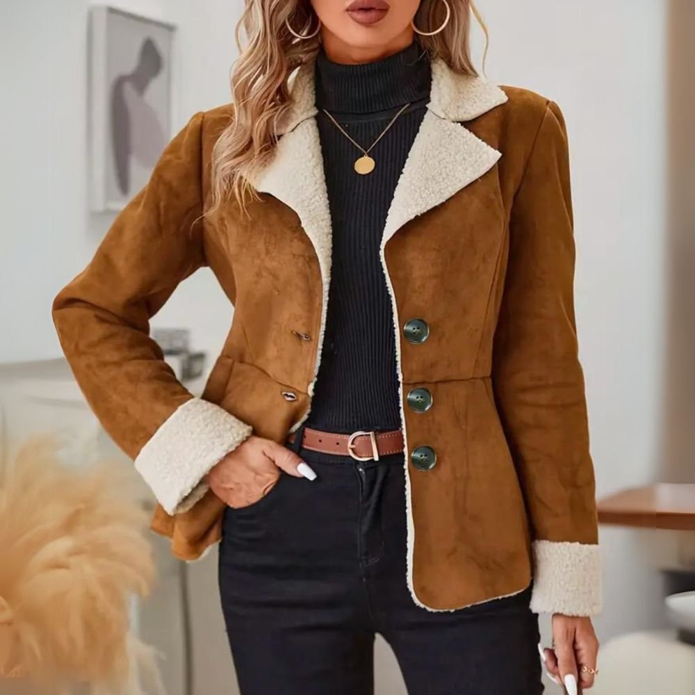 Women's Sherly Brown Shearling Style Suede Leather Jacket